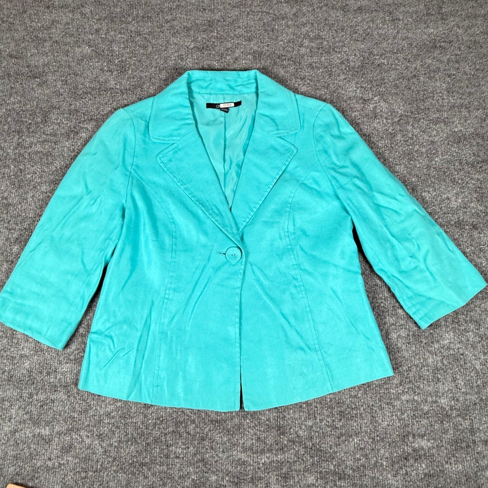 CHAPS Blazer 2P Teal Linen Blend Single Button 3/4 Sleeve Women Business Casual